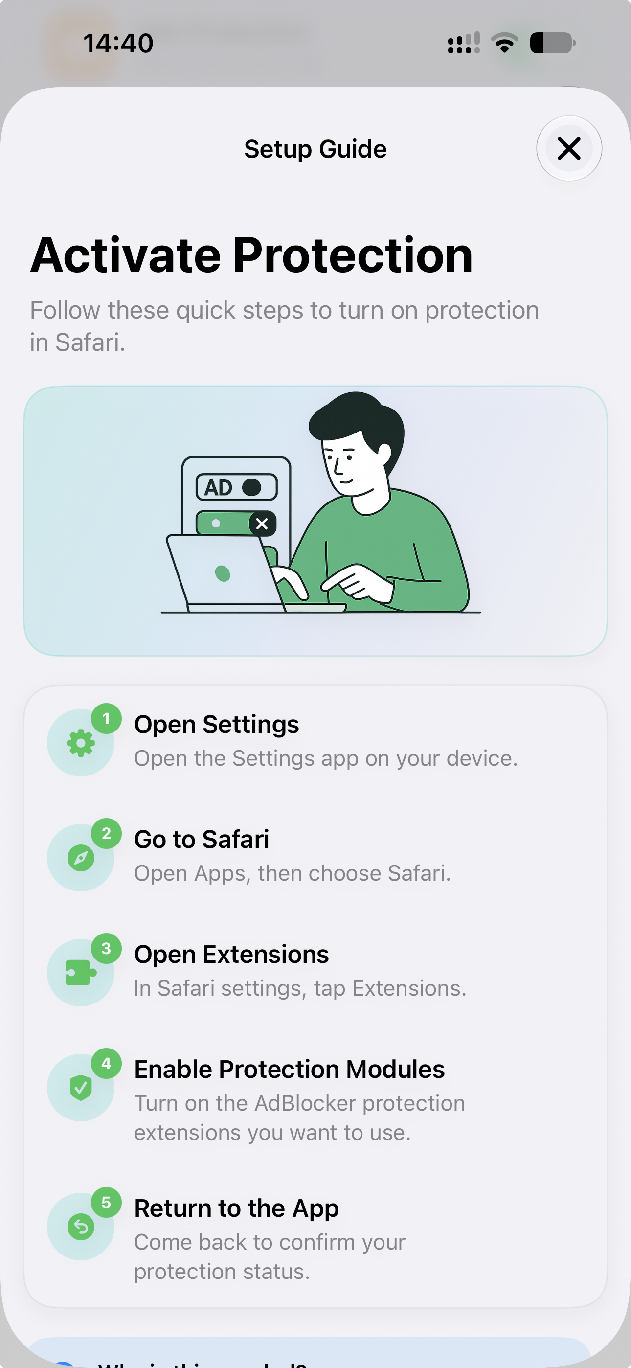 Setup Guide explaining how to activate Safari protection